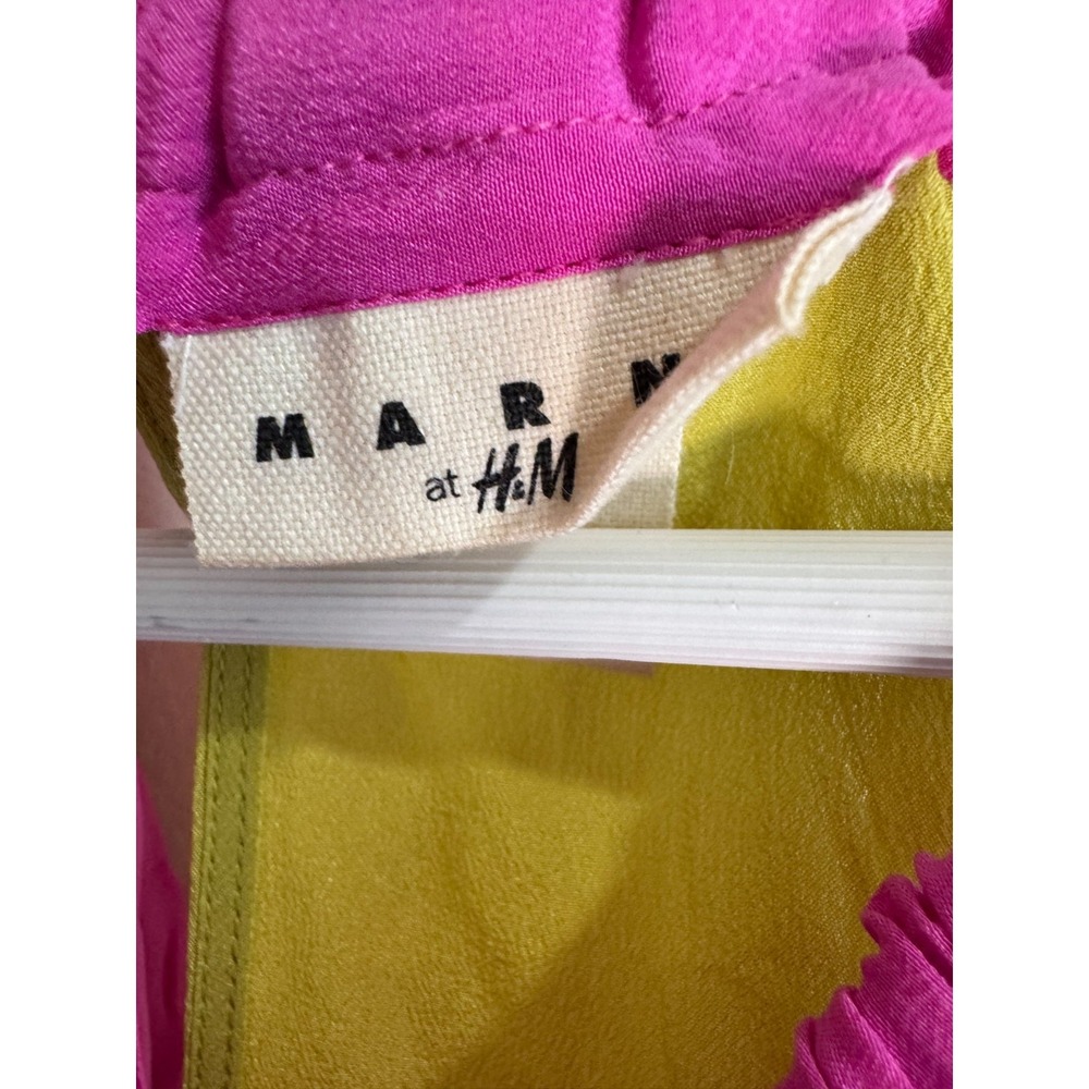 Marni for H&M %100 Silk Colorblock Top Sleeveless Bow Back Yellow Pink Size 8 - Picture 6 of 11